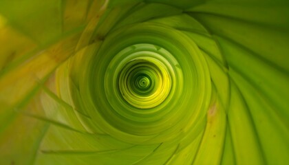 Close-up of spiraling green foliage creating a tunnel-like perspective