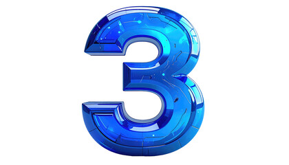 A blue, futuristic-styled number three rendered against a pure black background