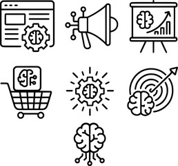 AI marketing tools vector icon set