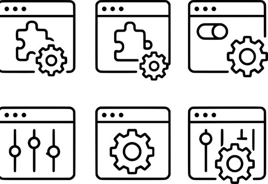 Browser extension settings line icon set