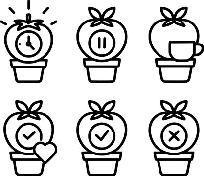 Pomodoro timer modes line icon set