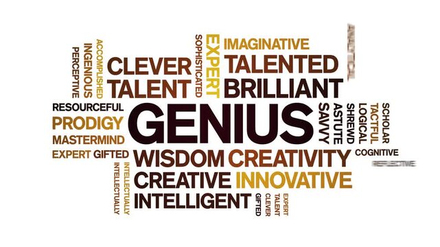 Genius animated word cloud-text design animation tag kinetic typography seamless loop.