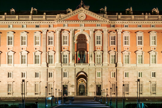The Royal Palace of Caserta at night.
