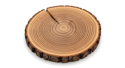 A detailed view of a tree stump's rings on a white background