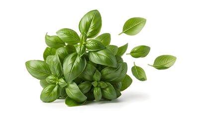 Fresh Basil Leaves on White Background