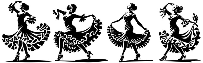 Spain Flamenco Dancers Dancing Illustration.