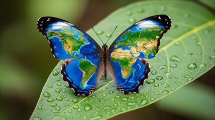 Vibrant butterfly resting on a leaf featuring an Earth design, symbolizing love for nature on Earth Day