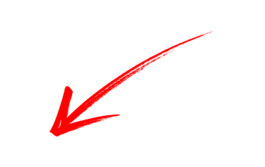 Hand-drawn red marker arrow isolated PNG transparent, arrow marker isolated PNG mark hand-drawn, Marked arrow isolated on background.