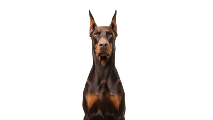 Isolated portrait of a Doberman Pinscher showing alertness and elegance in a studio setting