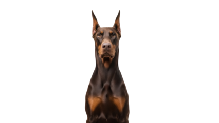 Isolated portrait of a Doberman Pinscher showing alertness and elegance in a studio setting