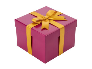 Isolated magenta gift box with gold ribbon and bow is a charming present for someone special