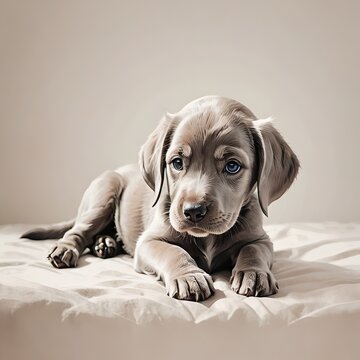 ワイマラナーの子犬がごろんと寝転ぶ姿