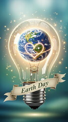 Light bulb containing Earth with a heart overlay, celebrating love for the planet on Earth Day
