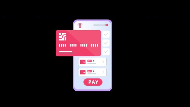 Smartphone Bank Card Payment Icon Loop Animation Alpha Channel