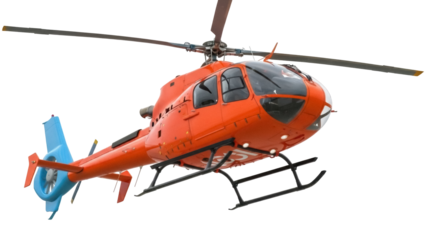 Isolated rescue chopper, red civilian utility transport in flight, emergency aircraft