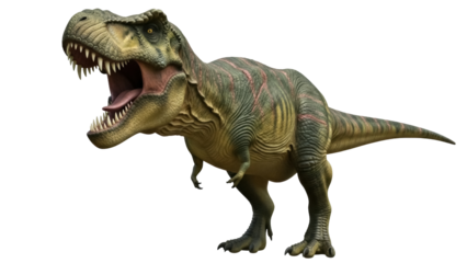 Isolated Tyrannosaurus Rex, large bipedal dinosaur with huge jaw and short forelimbs, dinosaur