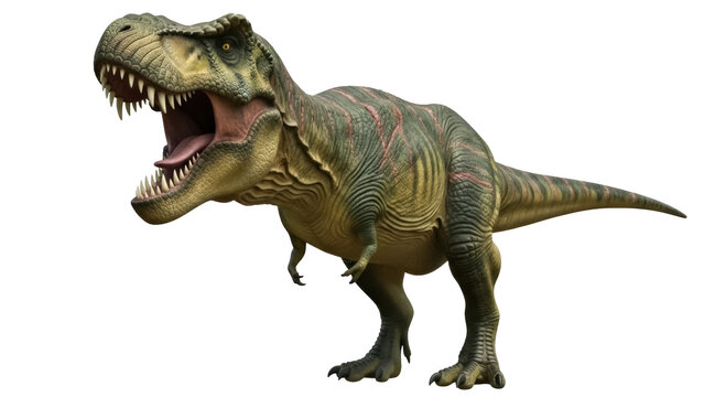 Isolated Tyrannosaurus Rex, large bipedal dinosaur with huge jaw and short forelimbs, dinosaur