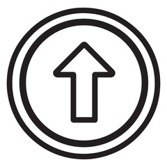 Black and white circular icon with upward arrow pointing up