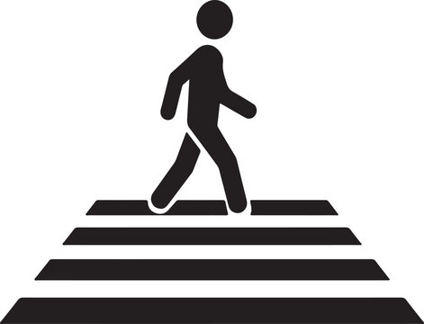 Black silhouette of a person walking on a crosswalk