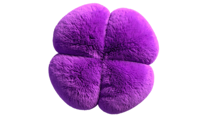 Fluffy, four-lobed vibrant purple shape on black. Textured, soft appearance, reminiscent of a stylized floral form