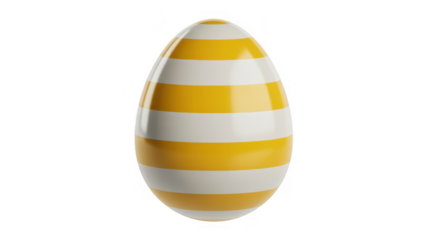 Yellow and white striped Easter egg on black stripes isolated on a transparent background
