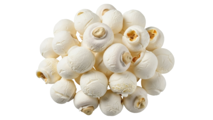 Isolated pile of mushroom popcorn, single ingredient snack, healthy snack food, veggie, close-up