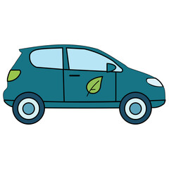 Eco-friendly car with leaf symbol on side, isolated on white