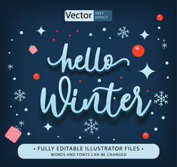 hello winter text effect vector file