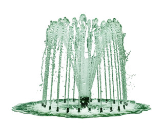 Isolated water fountain spouting numerous streams, in outdoor public space, close-up view