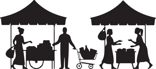 Marketplace Silhouette Icons &ndash; Shopping, Retail & Public Market Scene.