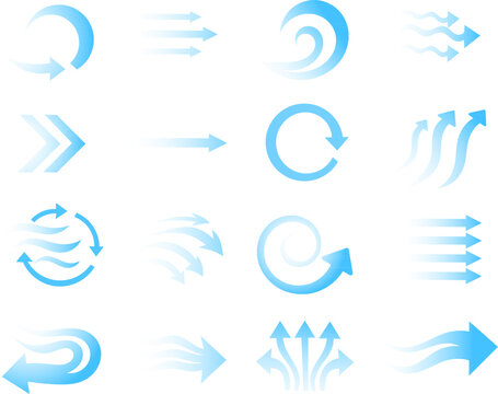Air Flow Arrow Icon Set. Wind Direction, Circulation, Refresh and Motion Symbols. Editable Stroke Vector Icons.