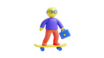 3D Cartoon Character Skateboarding to Work