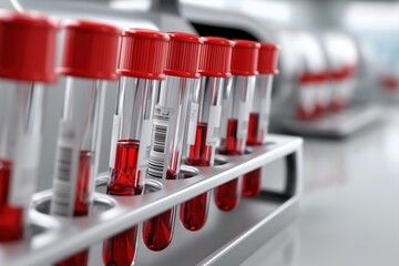 Blood test tubes in sterile lab environment for diagnostics and medical services