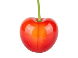Isolated Rainier cherry close-up with stem, ripe and fresh, single summer fruit with juicy flesh