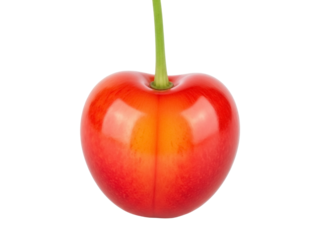 Isolated Rainier cherry close-up with stem, ripe and fresh, single summer fruit with juicy flesh