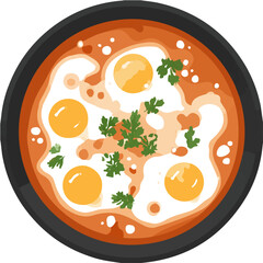 2D flat vector illustration of Shakshuka, designed in a clean icon style and isolated on a white background.