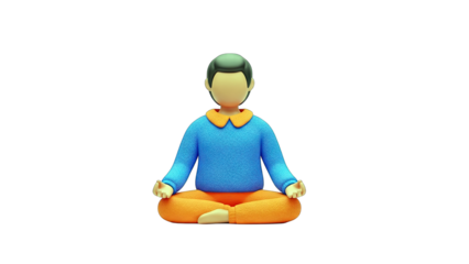 3D Cartoon Figure Meditating in Lotus Position on White Background