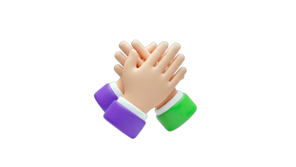 3D Cartoon Hands Clapping on White Background
