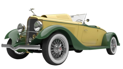 Isolated Two-Tone Classic Car, Luxury Vehicle in Gold and Green, Open Top Design