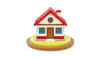 3D Cartoon House on a Round Base Isolated
