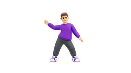 3D Cartoon Man Dancing on White Background
