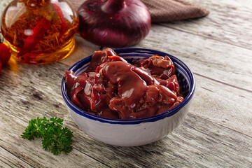 Raw chicken liver in the plate