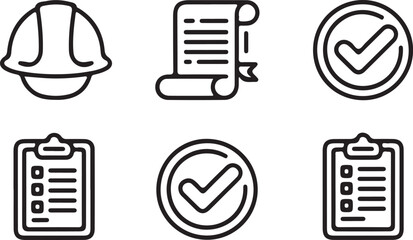 Document & Checklist Line Icons &ndash; Approval, Verification, Business Reports.