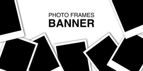 Photo frames mockup, black and white photo frames. Photo album. Photo frames with shadow isolated on transparent background. © Andrew
