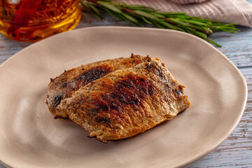 Roasted pork schnitzel steak piece