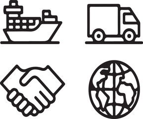 Logistics & Shipping Line Icons &ndash; Delivery, Transport, Global Trade.