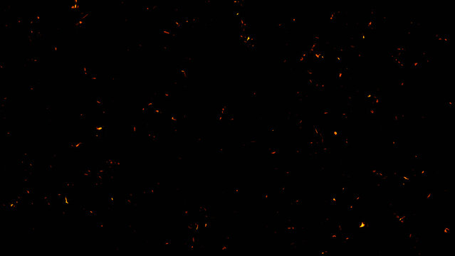 Perfect fire particles embers sparks on black background . Texture overlays.