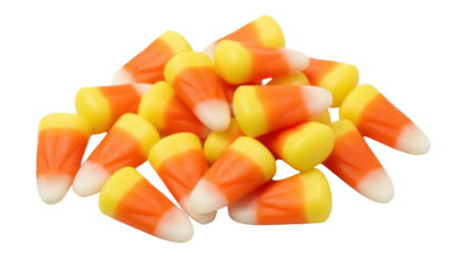 Isolated candy corn pile, autumn holiday treat, orange and yellow, sugar sweets confection
