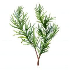 Fototapeta premium Watercolor illustration of a sprig of rosemary, a fragrant evergreen herb native to the mediterranean