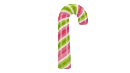 Isolated sweet candy cane with green and pink stripes for Christmas holidays gift treat